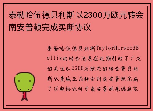 泰勒哈伍德贝利斯以2300万欧元转会南安普顿完成买断协议 泰勒哈伍德贝利斯以2300万欧元转会南安普顿完成买断协议